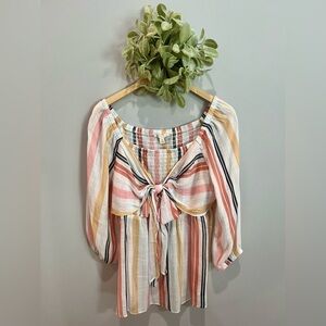 Cato Pink and Tan Striped Blouse